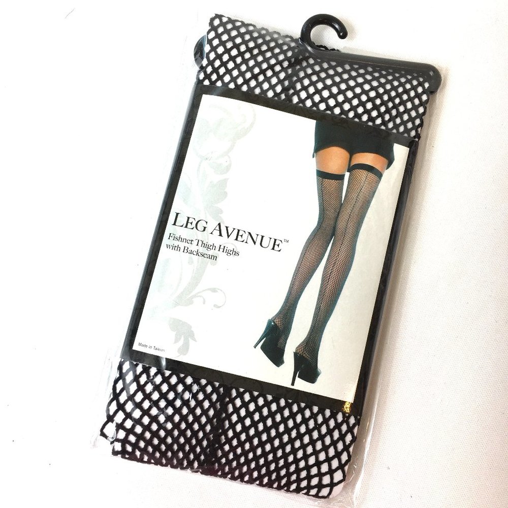 *LEG AVENUE #9112 Thigh Highs Fish Net w/ Backseam NWT NOS